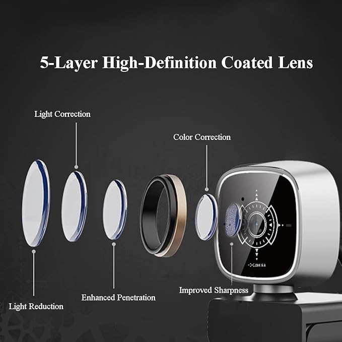 GIZNXBA 2k Streaming Webcam Auto Focus Noise-Canceling Microphone Adjustable Field of View PC Webcam for Creators Streamers Podcasters Meetings Video Calls