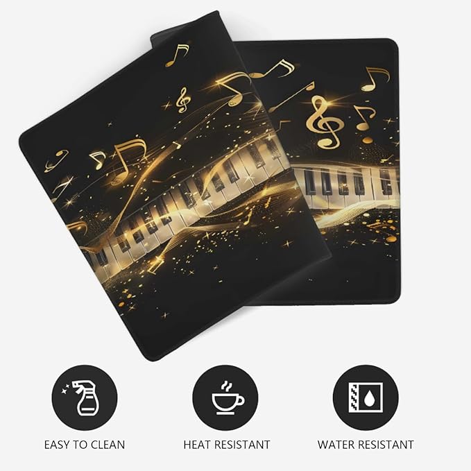 Gold Piano Music Note Large Mouse Pad Gaming Mousepad Desk Mat for Desktop Computer Keyboard Waterproof Mouse Mat Desk Pad with Non-Slip Base for Game School Office Home 35.4 x 15.7
