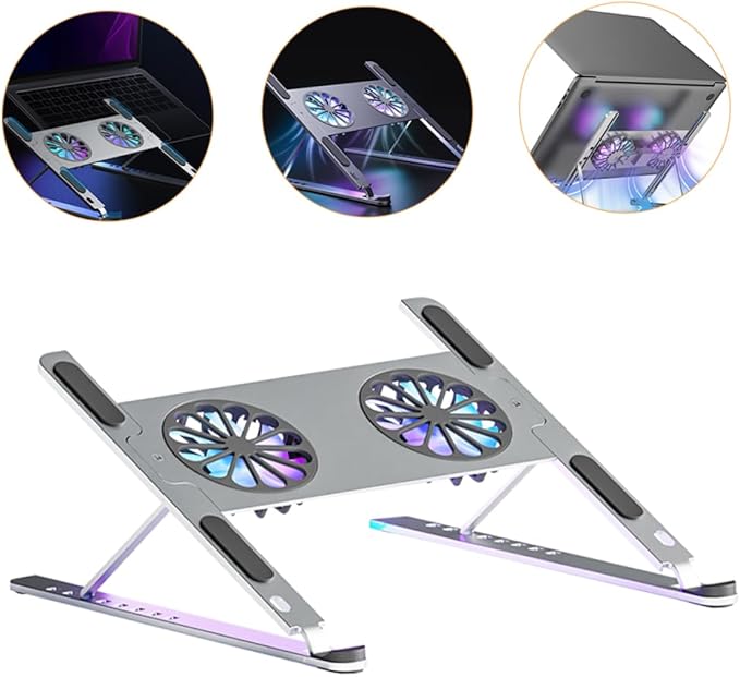 Aluminum Laptop Cooling Bracket Gear Height Adjustment Mute Fan Portable Detachable Laptop Lap Cooler