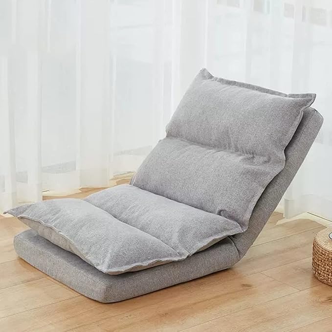 YCKEGEW Luxury Padded Floor Chair with Back Support Adjustable 5-Position Floor Seat for Teens AdultsBedroom Lounge Chair Convertible Chair Bed (Color : Grey)
