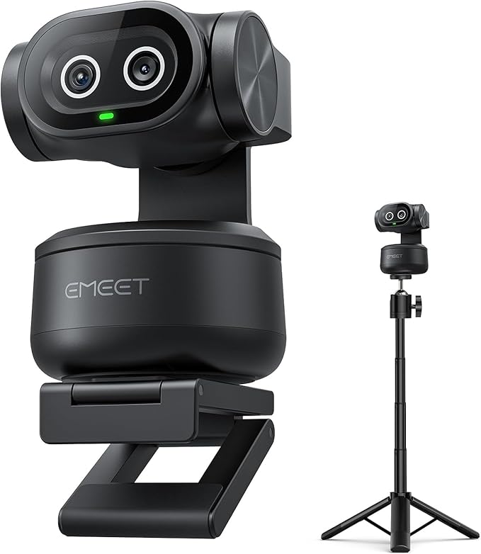 EMEET PIXY Dual-Camera AI-Powered PTZ Camera 4K with Tripod AI Tracking PDAF&ampAI Autofocus 0.2s 1/2.55'' Sony Sensor 3 Mics Presets 4K Webcam for Streaming OBS/Twitch/Switch 2 Compatible