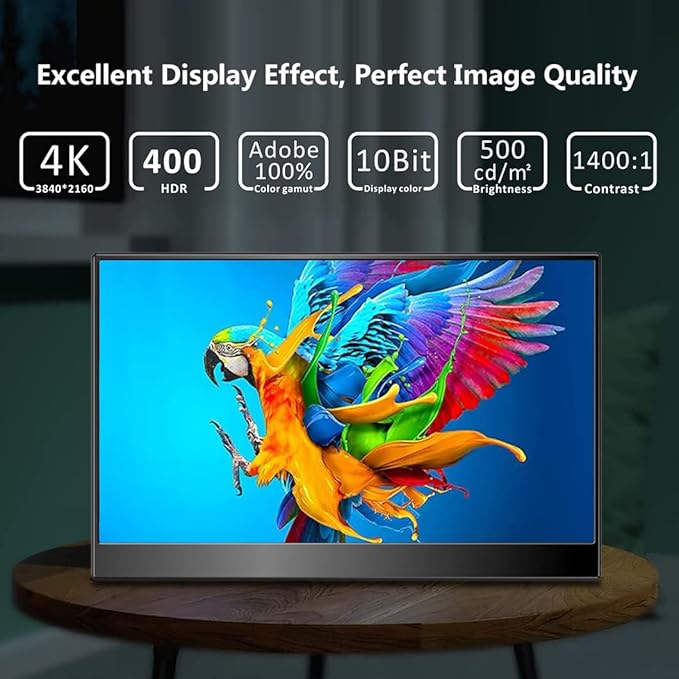 Portable Monitor IPS Small HDMI Display Dual USB-C Low Power External Screen for Laptop PC Mac Switch Rasp Pi Xbox (14 IPS 4K)