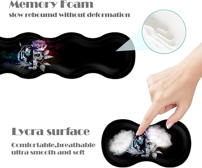 Ergonomic Keyboard Wrist Rest &amp Mouse Pad Wrist Rest SetXL Gaming Desk Mat 31.5x 11.8Non-Slip BaseMemory FoamEasy Typing Pain Relief for Office &amp HomeTiger Skull Dual Face