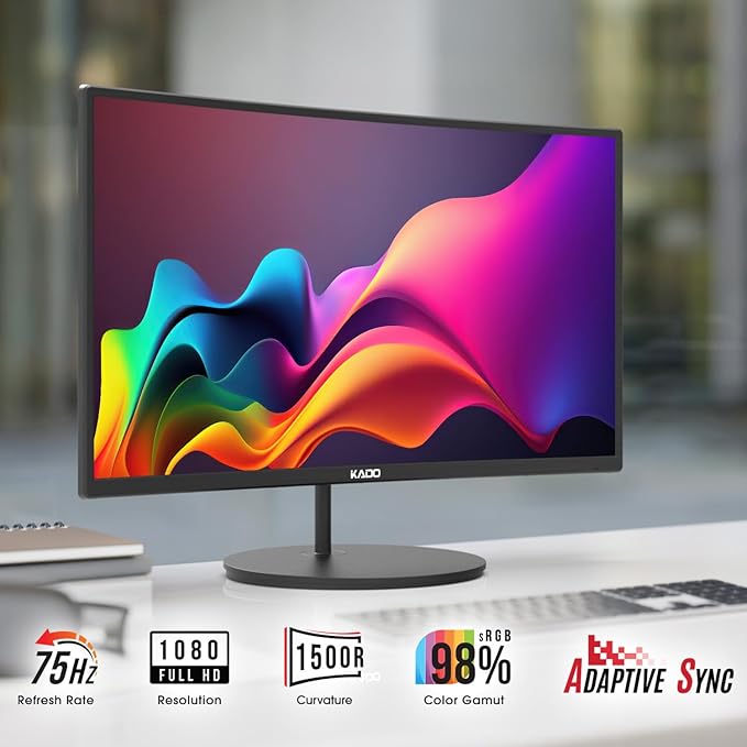 Kado Triple Monitor Setup - 3-Pack 24 Curved 1920x1080 Computer Monitor 1500R 75Hz VESA Mount HDMI Office Gaming Hybrid Built-in Speakers (C24X Trio Series)