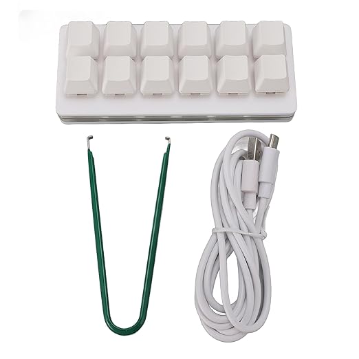 One Handed Macro Mechanical Keyboard 12 Keys Hot Swappable RGB Gaming Keypad Programmable Mini Red Switch Keyboard for OS X for for Pi (White)