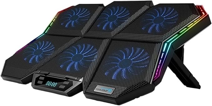RGB Laptop Cooler 12-17 Inch LED Screen Laptop Cooling Pad Notebook Cooler Stand with Six Fans and 2 U Ports(RGB-Blue)