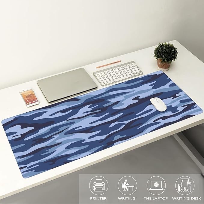 Blue Army Camo Camouflage Large Mouse Pad Gaming Mousepad Desk Mat for Desktop Computer Keyboard Waterproof Mouse Mat Desk Pad with Non-Slip Base for Game School Office Home 35.4 x 15.7