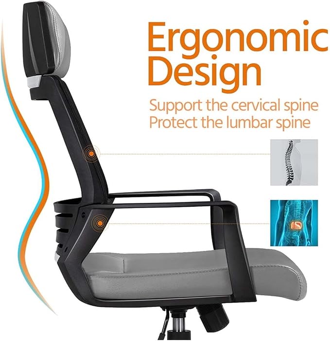 Adjustable Office Computer Chair with Armrest Adjustable Ergonomic Mesh Swivel Office Chair Gray