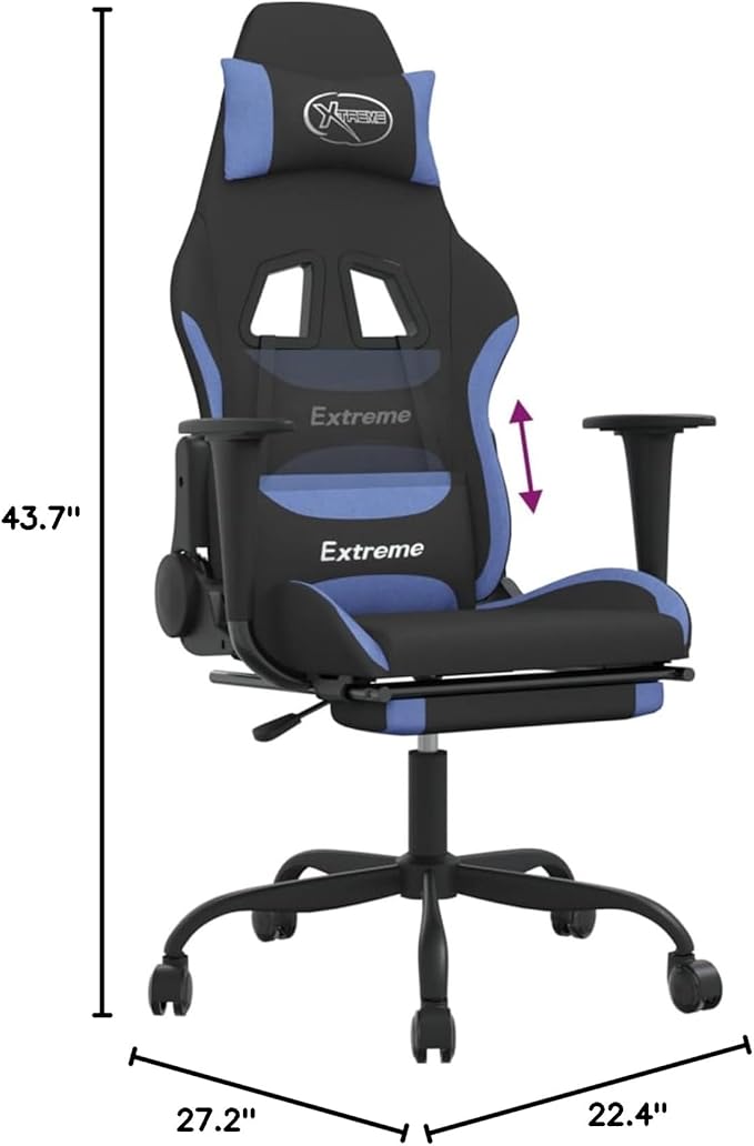 Gaming Chair with Footrest Black and Blue Fabric