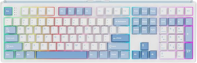 EPOMAKER TH108 Full Size Mechanical Keyboard Wireless Gaming Keyboard with 8000mAh Battery Creamy Gasket 108 Keys Hot Swap Custom Driver RGB Backlight (Blue&ampWhite Sea Salt Silent)