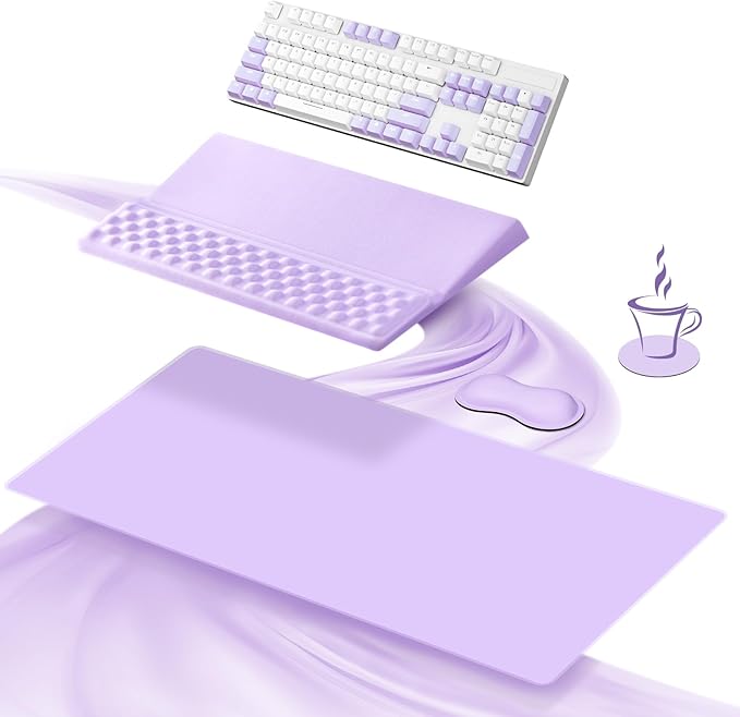 Ospelelf Keyboard Wrist Rest Stand Pad and Ergonomic Mouse Pad Set with Large Mousepad Memory Foam Comfort Premium Office Desk Accessories for Pain Relief Purple