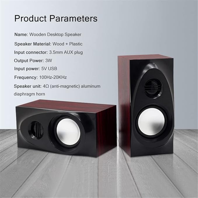 Computer Stereo Wooden Desktop Speakers 3.5mm AUX Input USB Power Computer Speakers for Laptop Desktop Phone Audio Loudspeaker