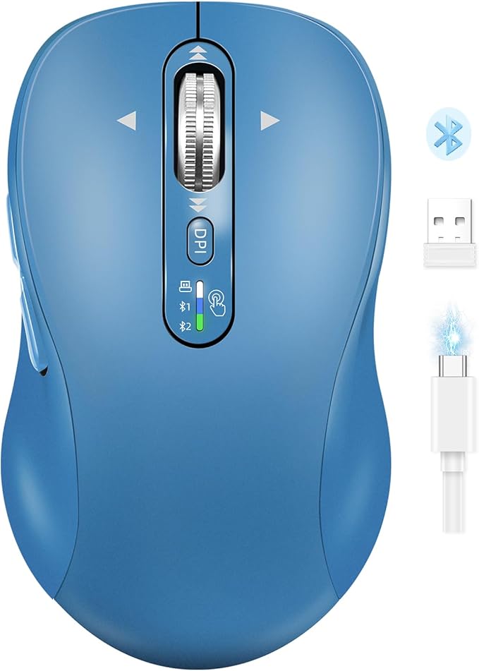 Wireless Bluetooth Mouse RechargeableUSB+BT×2Multi Device Quiet Ergo Computer MousesMetal 4-Way Super Scrolling± 3200 DPI10 ButtonPlug&ampPlayCordless Mice for LaptopTabletMaciPadPCPhone-