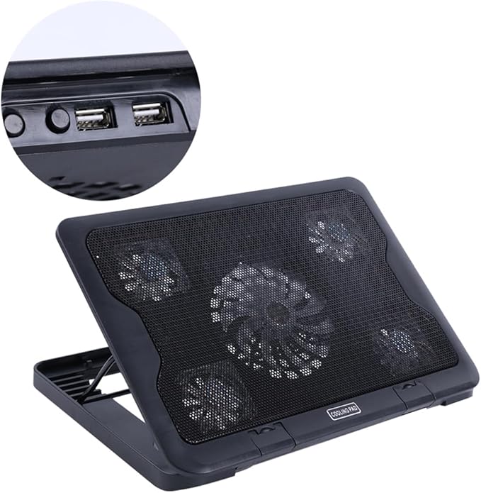 HOMSFOU Laptop Cooling Pad with 5 Fans USB Powered Cooler Stand Adjustable Angle Anti-Skid Base for Gaming and Office Laptops Black