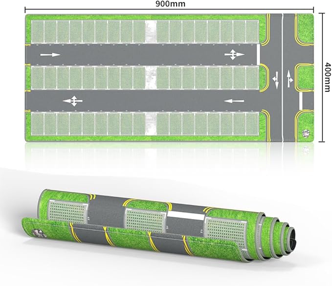 XXL 1/64 Scale Parking Lot Mouse Pad 90x40cm Non-Slip Rollable Desk Mat | Large Diorama Playmat for Hot Wheels Matchbox Mini GT Tarmac Inno64 and Diecast Car Collectors Kids and Gamers