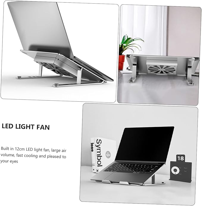 Aluminum Alloy Laptop Cooler Stand with Height Adjustable Cooling Fan Under 17.3 Inch Notebooks Silver Cooling Pad for Gaming Laptops and Office Use