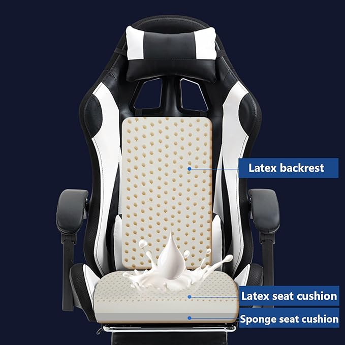 Gaming Chair Office Chair High-back Ergonomic Video Game Chairs with Footrest and Lumbar Support Height Adjustable Racing Style Computer Chair with Swivel Seat and HeadrestOne Size Black