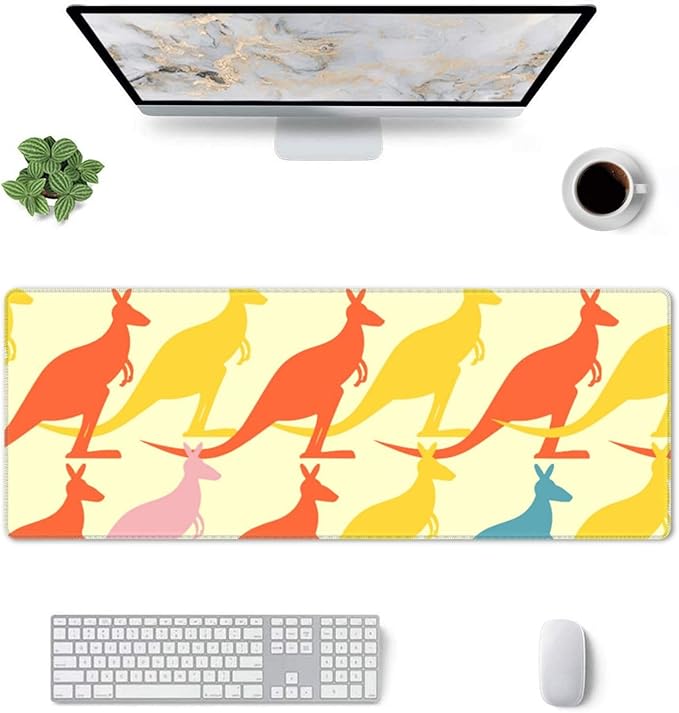 Colorful Kangaroo Green Large Mouse Pad Gaming Mat Desk Matt for Desktop Desk Pad Mat Anti-Slip XXL Big Mousepad with Stitched Edges for Computer