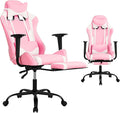 BLKMTY Gaming Chair Reclining Computer Chair with Footrest and Lumbar Support Height Adjustable Game Chairs with Swivel Seat and Headrest for Home Office or Gaming (Pink)