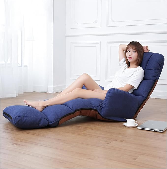 Folding Floor Chair with Back Support Convertible Comfy Chair Game Memory Foam Padded Sleeper Recliner Sofa Chair for Bedroom Gaming WorkingBlue