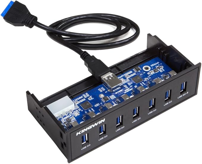 Kingwin Front Panel USB 3.0 Hub 7 Port &amp One Fast Charging USB 2.1A Charging Port