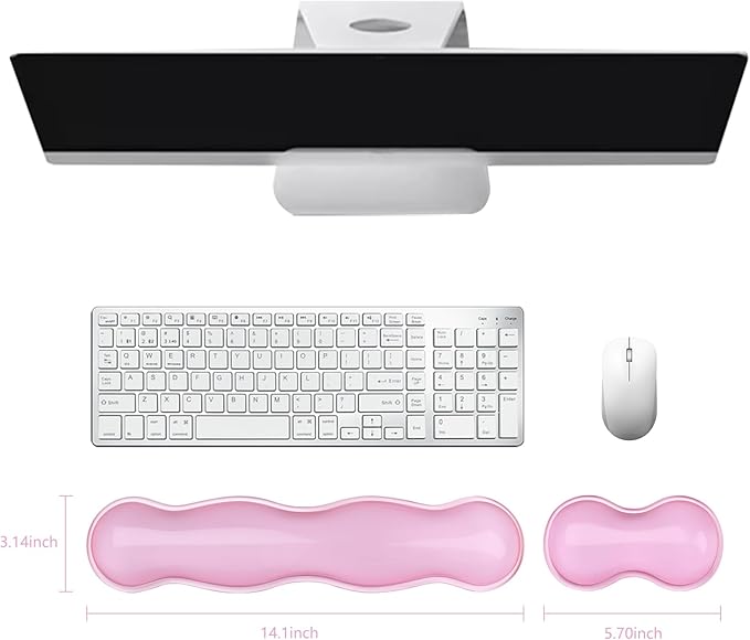 Gel Keyboard and Mouse Wrist Rest Cute Wrist Support and Arm Support Keyboard Rest for Keyboard and Mouse Typing Pain ReliefSuitable for Office/Computer/Laptop/Gaming (Transparent Pink Set)
