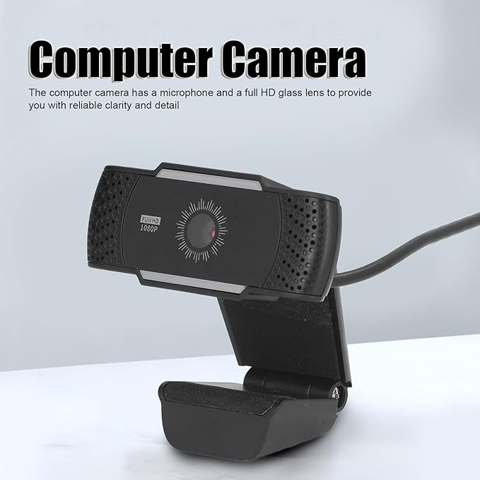 Computer Camera with Microphone Full HD 1080P USB Webcam Rotatable Clip - Automatic Noise Reduction Stereo Sound Ideal for Video Conferences and Webinars