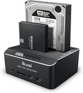 SATA to USB 3.0 Dual Bay Hard Drive Dock for 2.5/3.5 SATA HDD SSD with Micro SD Card Reader 2 USB 3.0 Port Offline Clone Function External Hard Drive Docking Station 2X20TB and UASP Support