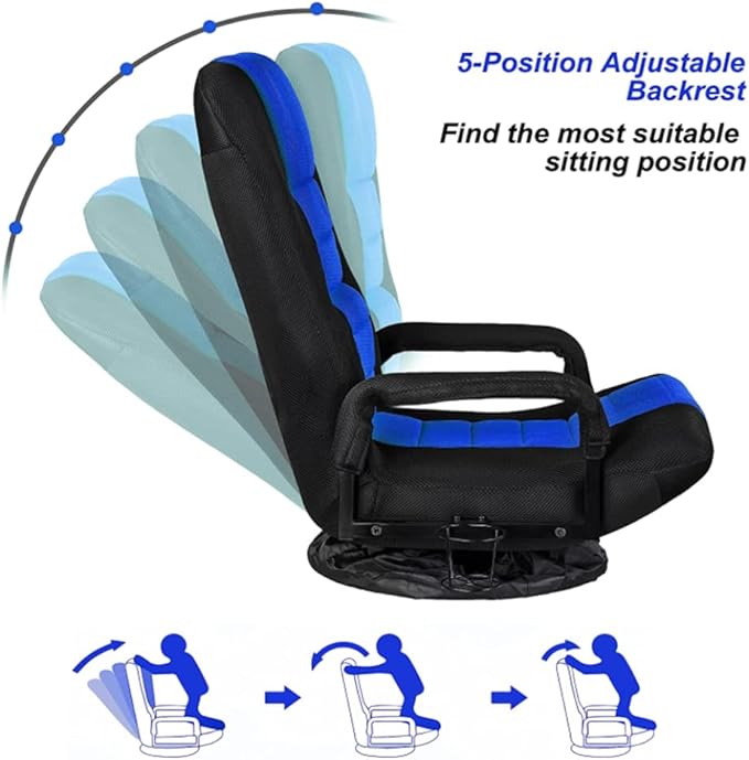 Swivel Gaming Floor Chair for Adults Teens360 Degree Video Game Chairs with Folding Adjustable BackrestLazy Sofa Lounger for TV Reading Playing Blue
