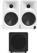 Kanto ORA4MW Pro Audio Bluetooth Desktop Speakers - Matte White Pair with a SUB8VMB Sealed Powered 8 Subwoofer - Vinyl Black (2024)