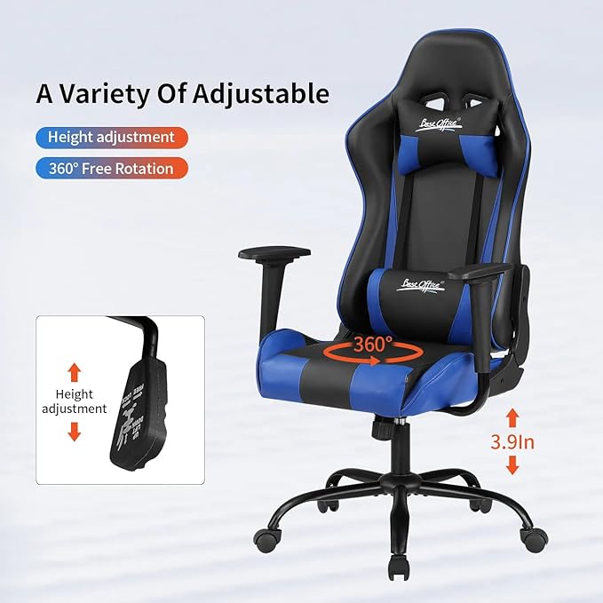 Ergonomic Gaming Chair Video Gamer Chair for Adults/TeensRacing Style Computer Chair with Lumbar Support Adjustable Rolling Desk Chair PU Leather Game Chair
