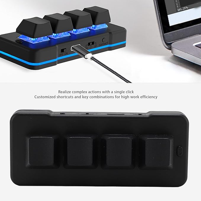 Mini 4 Key Keypad Mechanical Gaming Keyboard RGB Blue Switch 4 Key Macro USB Keypad 2.4G One Handed Mini Programmable Keyboard