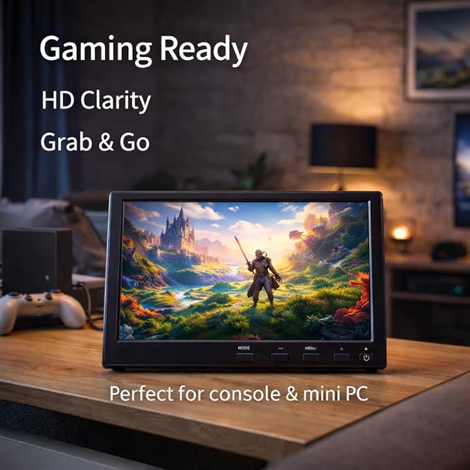 Cocar 10.1 Inch Portable Gaming Monitor 1280x800 HD IPS Screen with HDMI VGA AV USB Inputs MP5 Media Player Built-in Speaker 60Hz Compatible with PS4 Xbox PC and Car Backup System