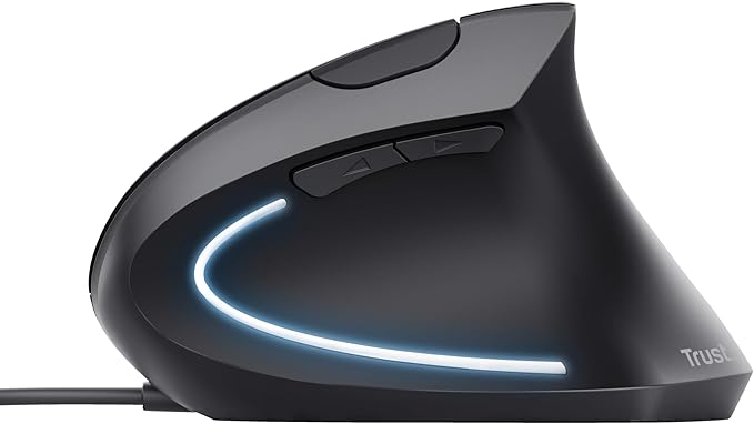 Trust Verto Wired Ergonomic Mouse Vertical Mouse with LED Illumination 1000-1600 DPI 6 Buttons for Right Hand Users Computer Mouse for PC and Laptop - Black