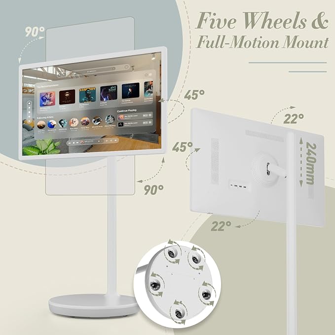 Teamgee 32-Inch Portable Smart Screen on Wheels Wireless Touch Monitor with 8-Hour Battery Android 13 Full-Motion Mount for Streaming Work and Multi-Purpose Use