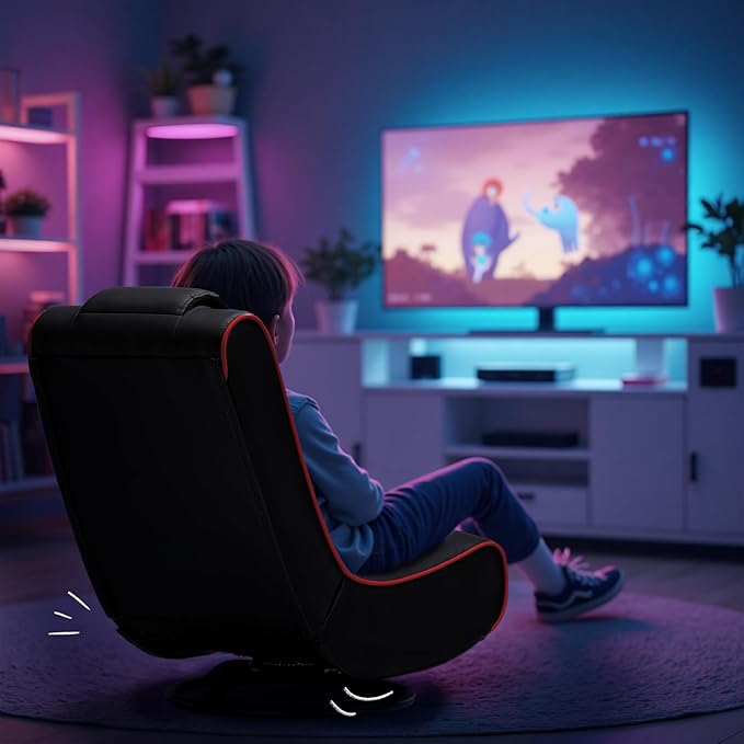 GTPLAYER Floor Gaming Chair Foldable Swivel Floor Chairs for Kids Boys Comfy Video Game Seat with 360° Multipurpose for Gamers Bedroom or Game Room (Black-Red)