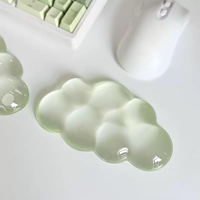 Mouse Pad with Wrist Rest Soft Cloud Gel Keyboard Mouse Pad Set with Hand Wrist Support Cute Non Slip Office Desk Accessories for Comfort/Pain Relief/Computer/Laptop (Green Cloud)