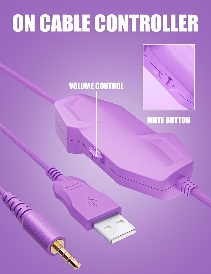 ZIUMIER Purple Gaming Headset with Microphone Compatible with PS4 PS5 Xbox One PC Laptop Over-Ear Headphones with LED RGB Light Noise Canceling Mic Stereo Surround Sound (Purple)