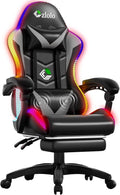Gaming Chair Racing Style RGB LED Lights Gaming Chairs for Adults and Kids Lumbar Massager Gamer Chair High Back Reclining Computer Chair with Footrest and Headrest (Black/Gray)
