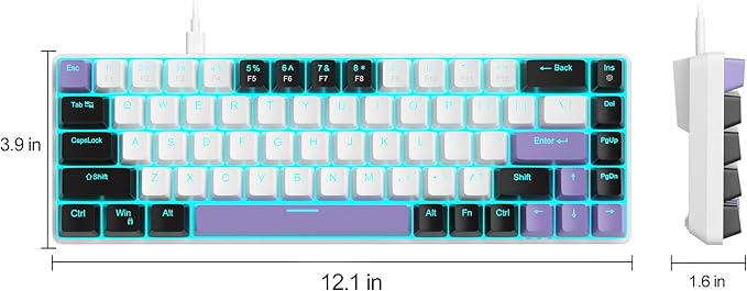 MageGee Portable 60% Mechanical Gaming Keyboard MK-Box LED Backlit Compact 68 Keys Mini Wired Office Keyboard with Red Switch for Windows Laptop PC Mac - White/Purple
