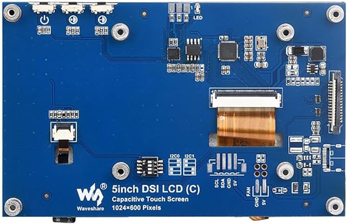 5 Inch DSI Touch Display for Raspberry Pi 5 IPS Panel 1024x600 Resolution Multi-Touch Adjustable Brightness