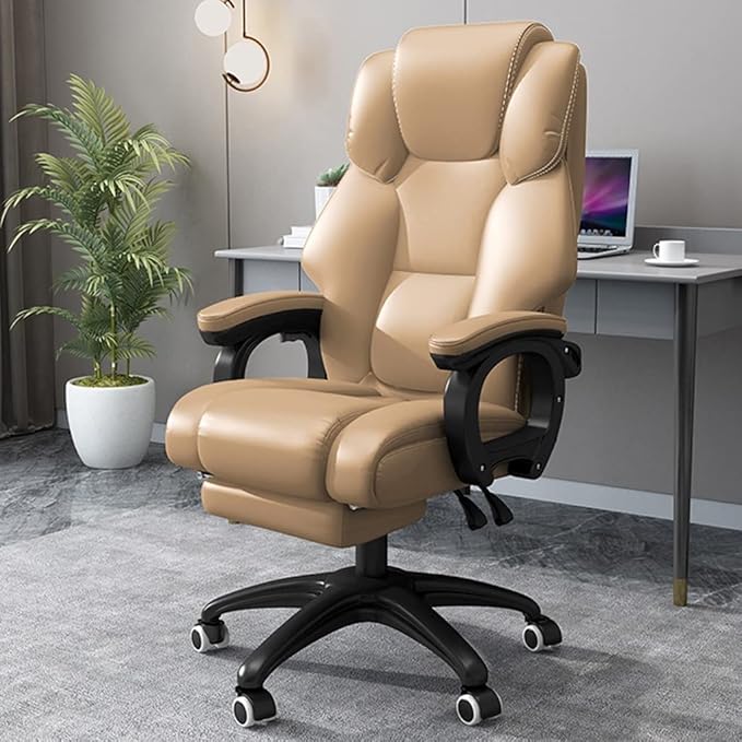 GIZNXBA Massage Office Chair Desk Chair Executive Office Chair High Back Gaming Chair with Soft Armrest Height Adjustable Ergonomic Computer Chair with Lumbar Support (Color : /Khaki)