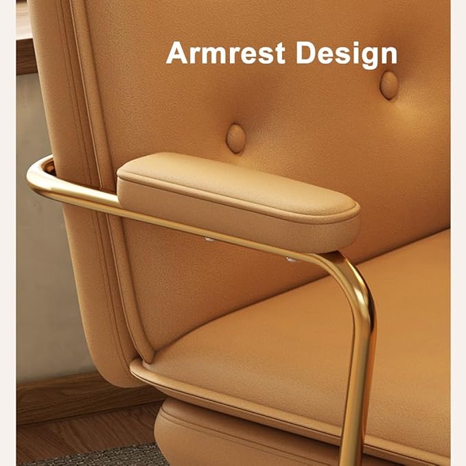 YCKEGEW High Back Executive Office Chair Leather Armrest with Tilting BackrestComputer Desk Chair for Home Work and StudyGaming Chair with Wheels(OrangeGold Legs)