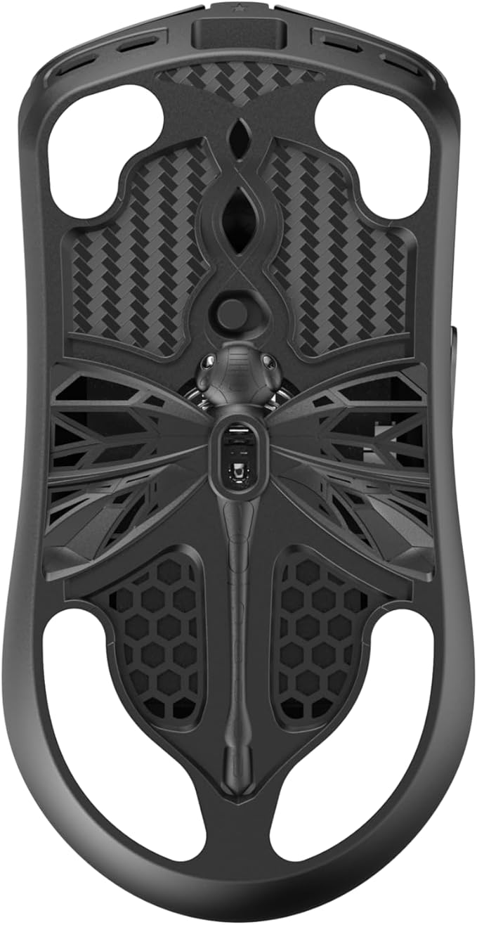 Tenko ARBITER Akitsu Medium Carbon Fiber Gaming Mouse - Ultra-Light 40g Wireless 8K Polling 30K DPI PIXART 3950 Sensor 60Hr Battery LCD Receiver Display - Black