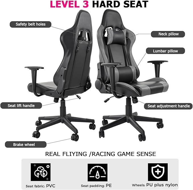 Minneer Flight Racing Simulator Gaming Chair Rotatable Lifting with Waist Pillow Headrest Pulley Racing Seats Flight Stand Hard High Back Reclining Gamer Office Chair