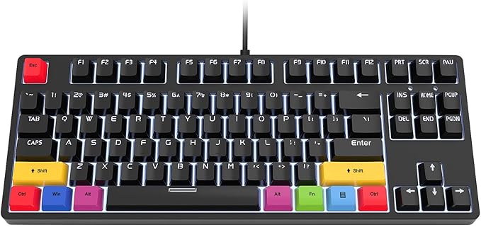 Gaming Keyboard Wired 87 Keys Ergonomic Computer Keyboard Type C Wired Mechanical Keyboard with Dye Sublimation Keycap for Home Office Gaming (Black)