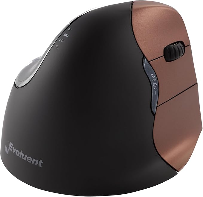 Evoluent – Inventor of The Vertical Mouse – VM4SW Ergonomic Vertical Mouse Right Hand Small Wireless USB Sculpted for Comfort Reduces Wrist Strain 4 Speeds 6 Customizable Buttons in Windows