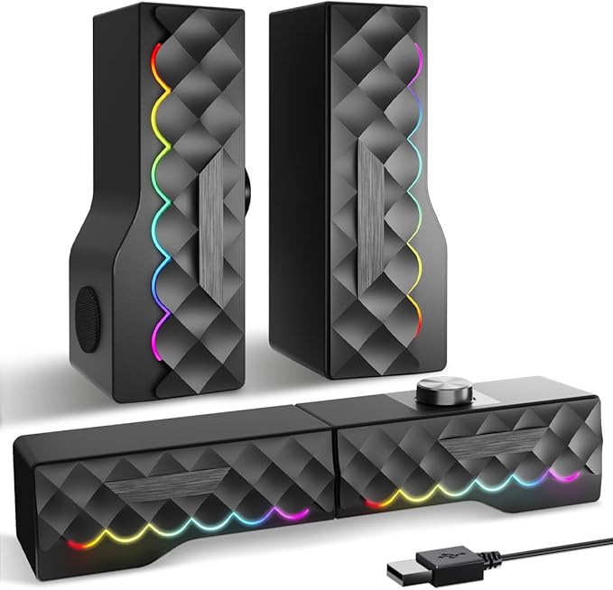 PC Speakers - 2 in 1 Detachable Computer Speakers with LED for Dynamic and Cool Gaming - Gaming Speakers with USB Cable for Desktop PC Monitor Laptop Gaming Equipment