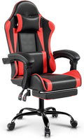 Auto Dynasty Ergonomic Gaming Chair High-Back Office Chair w/Adjustable Lumbar Support Linkage Armrest Headrest &amp Footrest 350LBS Recliner Swivel Computer Game Racing Chair Red/Black