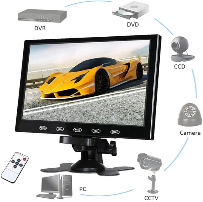 SallyBest® 7 Inch Ultra Thin 16:9 HD 800x480 TFT LCD Color Display Headrest Monitor Touch Button Monitor Screen Support AV HDMI VGA Video Input